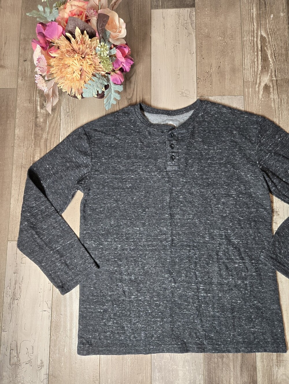 Thereabouts Boys Charcoal Henley Long Sleeve Shirt Size Large 14/16 Husky